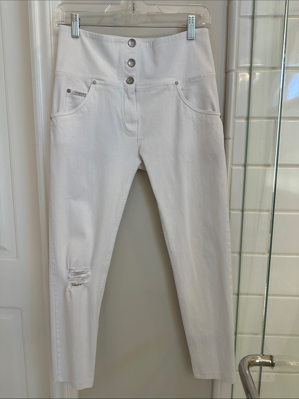 Freddy High-Waist White Button-Fly Jeans
